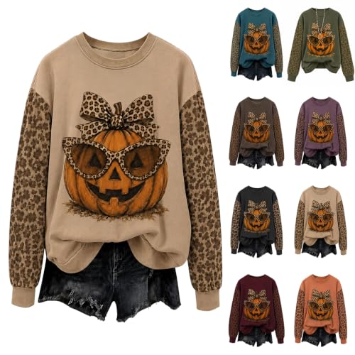 Halloween Sweatshirts for Women Foliage Print Casual Gym Long Sleeve Shirts - image 1