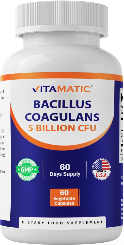 Vitamatic Bacillus Coagulans Shelf Stable Probiotic Supplement - Promote GI Digestive Health - 60 Vegetable Capsules - Survives Stomach Acids