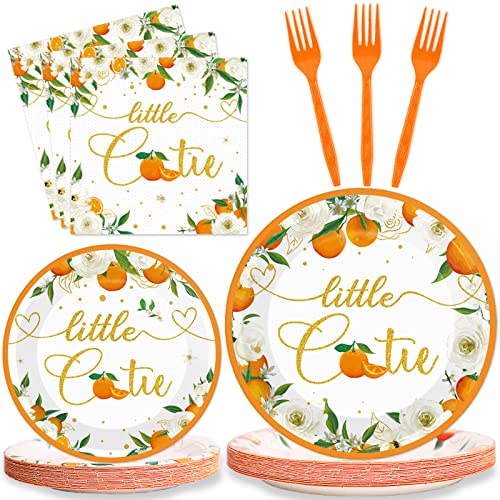 Zoiiwa Little Cutie Baby Shower Decorations Plates And Napkins Orange Tableware Little Cutie Orange Disposable Paper Plates Tangerine For Hey Cutie Birthday Themed Party Decorations Supplies 24Guests #TOP7