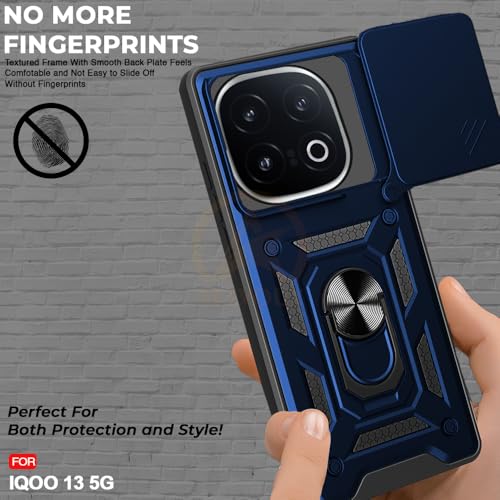 Image of Armor Bumper Back Cover Case for IQOO 13 5G Rotating Camera Cover, Ring Holder & Kickstand | Heavy Duty & 360 Degree Protection IQOO 13 5G Back Cover (Blue)