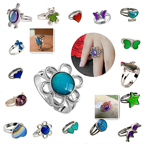 COLORFUL BLING Mood Ring Color Changing Noctilucent Open Rings Heart Shape Star Butterfly Moon Charms Adjustable Jewelry Glow in The Dark (H sunflower)2