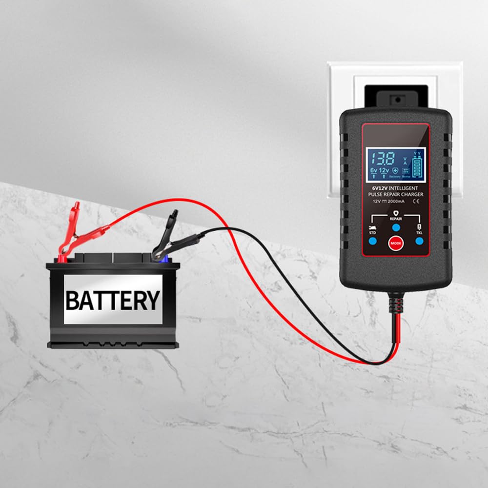 POFET Chargeur de Batterie de Voiture 6 V 12 V Chargeur de Batterie de Moto Intelligent pour Voiture Camion Moto Tondeuse à Gazon Bateau Batteries Marines