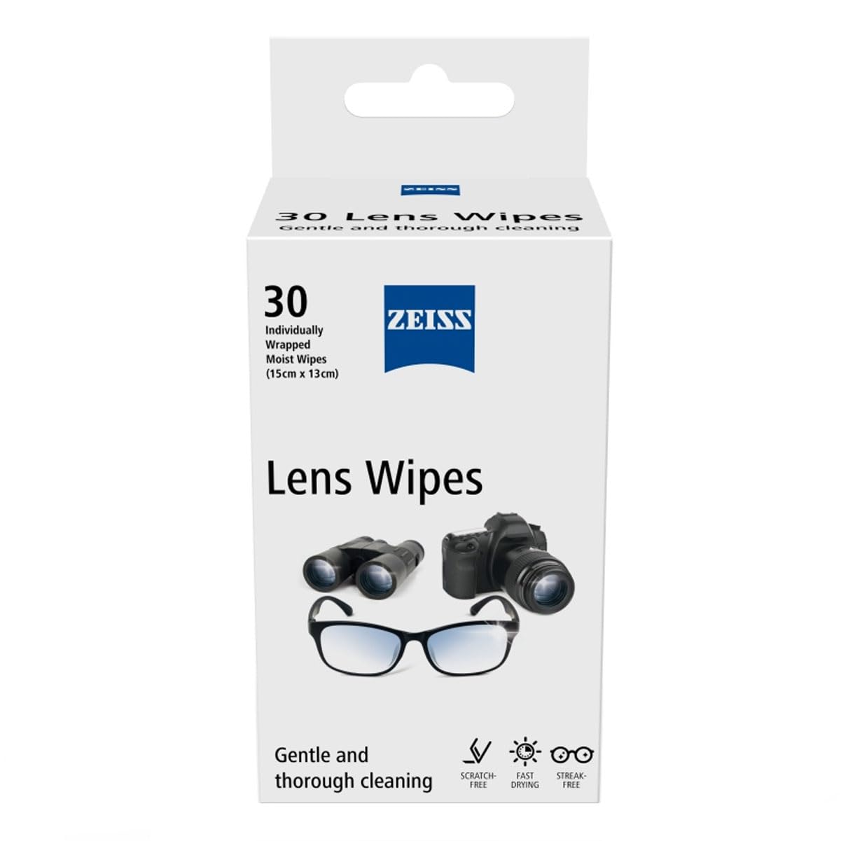 Lens Cleaning Wipes, Pre-Moistened, Individually Wrapped Wipes for Coated Glass on Binoculars, Glasses, Sunglasses, Camera Lenses, and Scopes, 30 Count