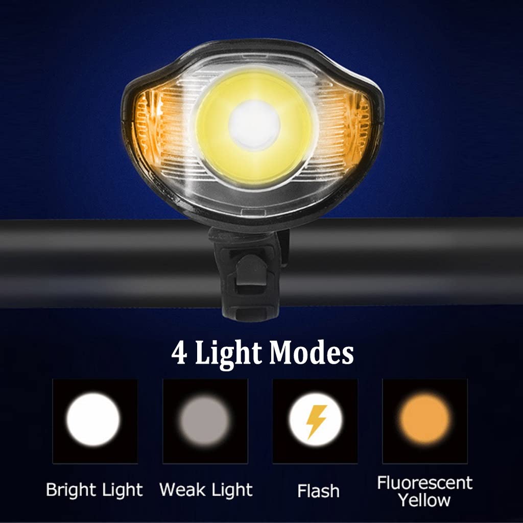 Juego de Luces USB para Bicicleta, Paquete de 2, Faro de Bicicleta Impermeable con Bocina y Cuentakilómetros Velocímetro, 4 Modos 6 Efectos de Sonido de Altavoz