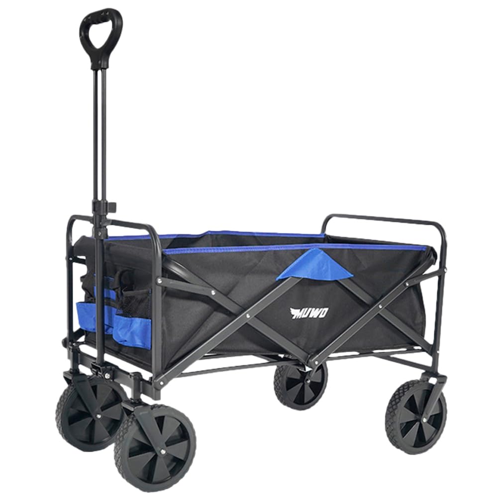 MUWO Carro plegable de 90 x 52 x 55 cm, carro de mano para un transporte cómodo con hasta 100 litros de volumen, soporta hasta 110 kg y ruedas delanteras giratorias 360° (azul/negro)