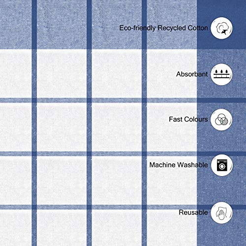 Image of Encasa XO Table Cloth (10 ft Long) for 8 to 10 Seater Large Center Dining Table - Blue Checks with Borders - Heavy Homespun Eco-Cotton Fabric, Washable, for Home, Garden, Hotel & Restaurant