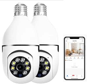 Set of Two 360 Degree Indoor Security Cameras + Two Plug Bulb Socket Adapter, 2.4G WiFi Light Bulb Camera, 1080p Home Security Surveillance Camera, Motion Detection, Two-Way Audio asin的图片