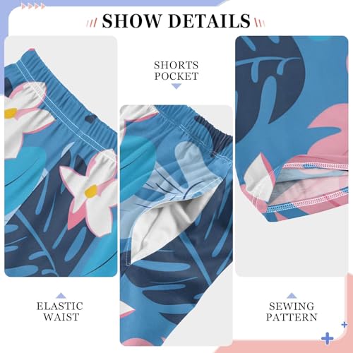 Boys Casual Pants Blue Pink Leaves Soft Pants for Relaxing4