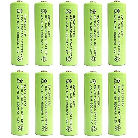 BuyaBattery AA 1.2v 600mAh NiMH Rechargeable Solar Light Batteries for Outdoor Garden Solar Lights (10 Pack) Cover