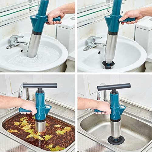 Desatascador de aire para inodoro, desatascador de alta presión con 4 ventosas de diferentes tamaños, herramienta de desatasco para tuberías con manómetro, desatascador de acero inoxidable para cañerías miniatura 6