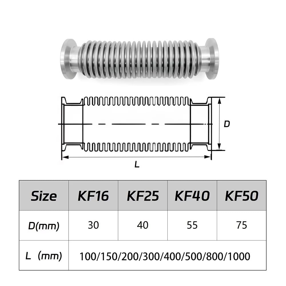 Flexibler Vakuumbalg Aus SS304-Edelstahl, KF16-Schnittstelle, 0,15 MM Dick, Außendurchmesser 26 MM, Spannfutter Außendurchmesser 30 MM, HMeliumleck Erkannt(150mm)