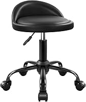 KKTONER Height Adjustable Rolling Stool with Backrest - Black PU Leather Swivel Chair for Salon, Spa, Drafting & Massage, 300lb Capacity