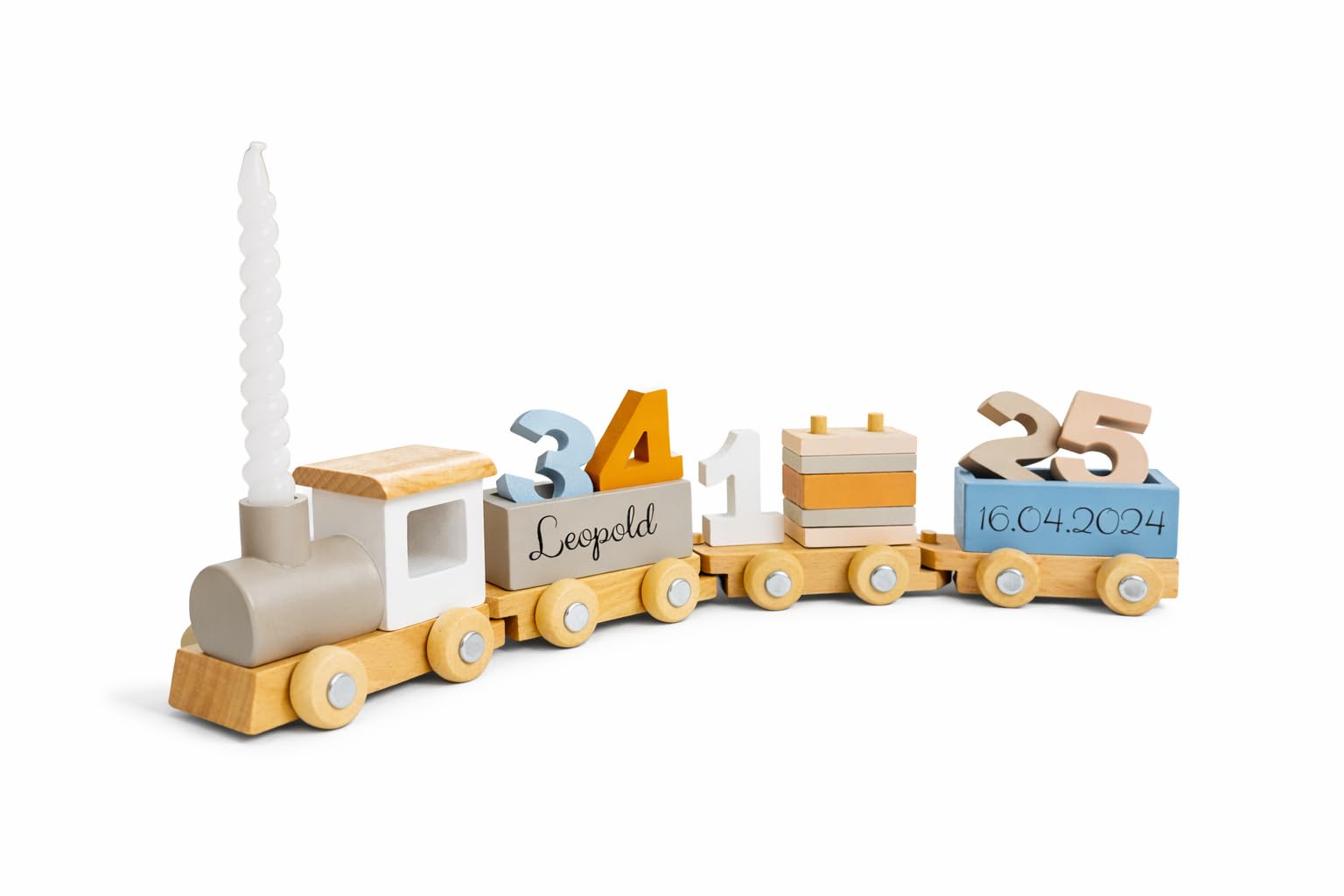 Personalisierter Geburtstagszug aus Holz mit Zahlen 1–5 – Kinder Geburtstagszug mit Kerzenhalter – Tischdeko & Spielzeug für Kindergeburtstag – Geschenk zum 1.–5. Geburtstag