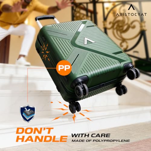 Image of Aristocrat Envoy Set of 3 Trolley Bag 55, 65 & 75cm | S+M+L | Hard Luggage | 8-Wheel Suitcase for Travel | Combination Lock with Sturdy Zipper | Polypropylene | 3 Years International Warranty (Green)