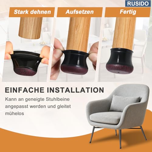 24 Stuhlbeinkappen Schwarz Gummi, Filzgleiter für Stühle(S Fit: 14-20mm) – Ansicht 5