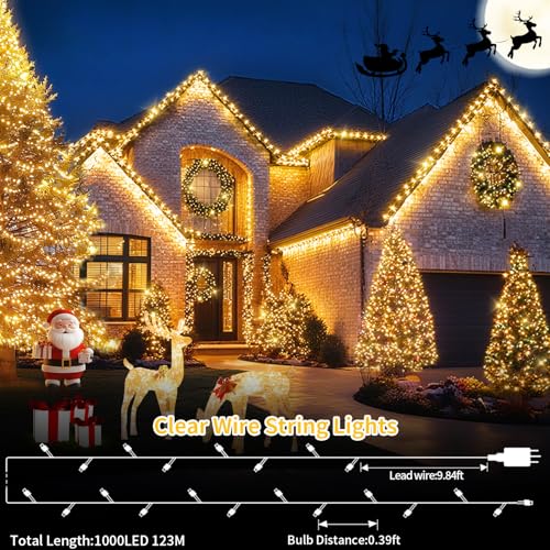 120M 1000 LED Fairy Lights Outdoor String Lights Plug in Extra Long Christmas Lights Waterproof with Remote Timer 8 Modes for Outside Garden Patio Party Wedding Yard Tree Decorations Warm White - Image 5