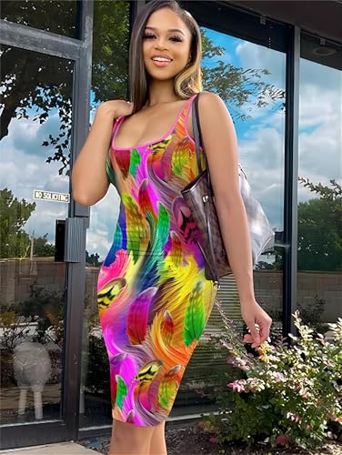 Image of Nimsruc Women Casual Sexy Tank Top Bodycon Dress Summer Pencil Sleeveless Basic Midi Club Dresses