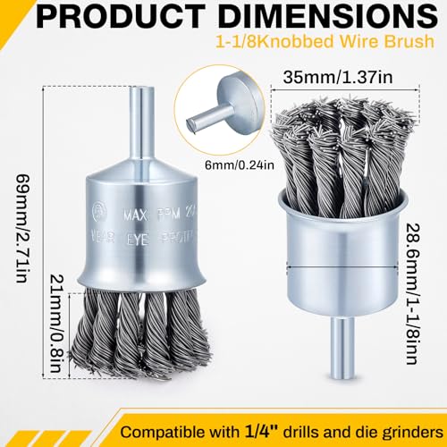 Image of Threlaco 1 Pack 1-1 /8 Inch Twist Knotted Wire End Brush with 1 /4 Inch Shank for Drill, 20000 RPM Max Heavy Duty Carbon Steel Wire Wheel for Die Grinders and Drills, Rust Paint Slag Removal