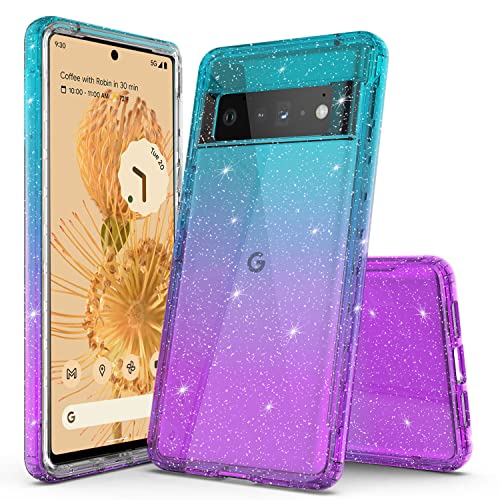 Protection Google Pixel 7 coque TPU hybride transparente paillettes bleu violet