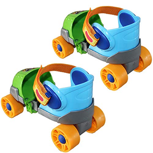 ZCRFY Rollers en Ligne Quad Enfants Patins À Rouleaux Double Rangée Chaussures Coulissantes Réglable Taille Patinage Débutants Sécurité 3 Vitesses Convient pour 2-8 Ans Bébé,Blue-Set1-（20-34） Code