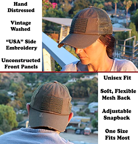 Image of Antourage American Flag Unconstructed Unisex Mesh Snapback Baseball Hat Cap for Men and Women +2 Patriotic Patches Included