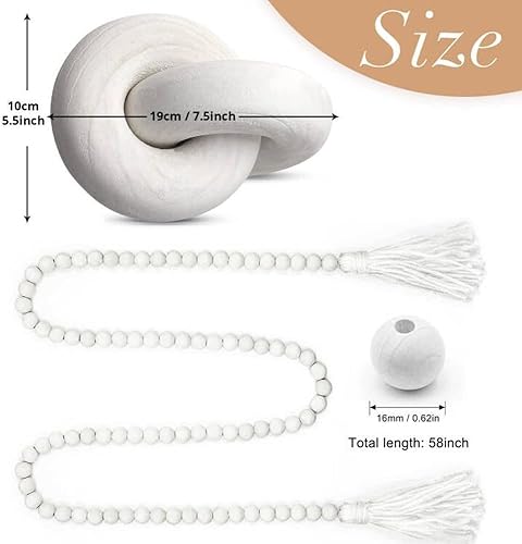 Miniatura 7 de Juego de 2 piezas decorativas de eslabones y nudos, guirnalda de cuentas de madera para oración de granja, sala de estar, mesa de café, escritorio,