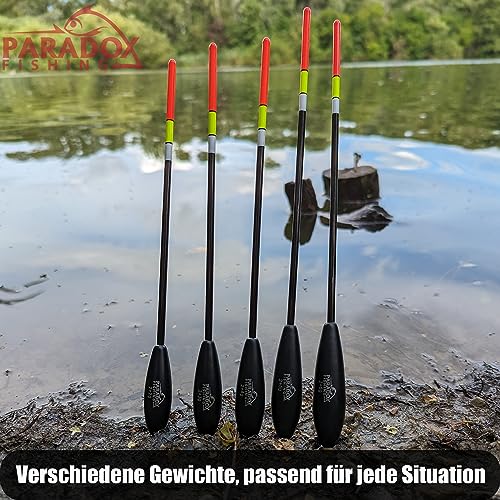 Foto von Paradox Fishing Waggler Set I 5 Stück 4g-8g I 2g vorgebleit – Posen Angeln Posen Set Angel-Posen Schwimmer Angeln Pose