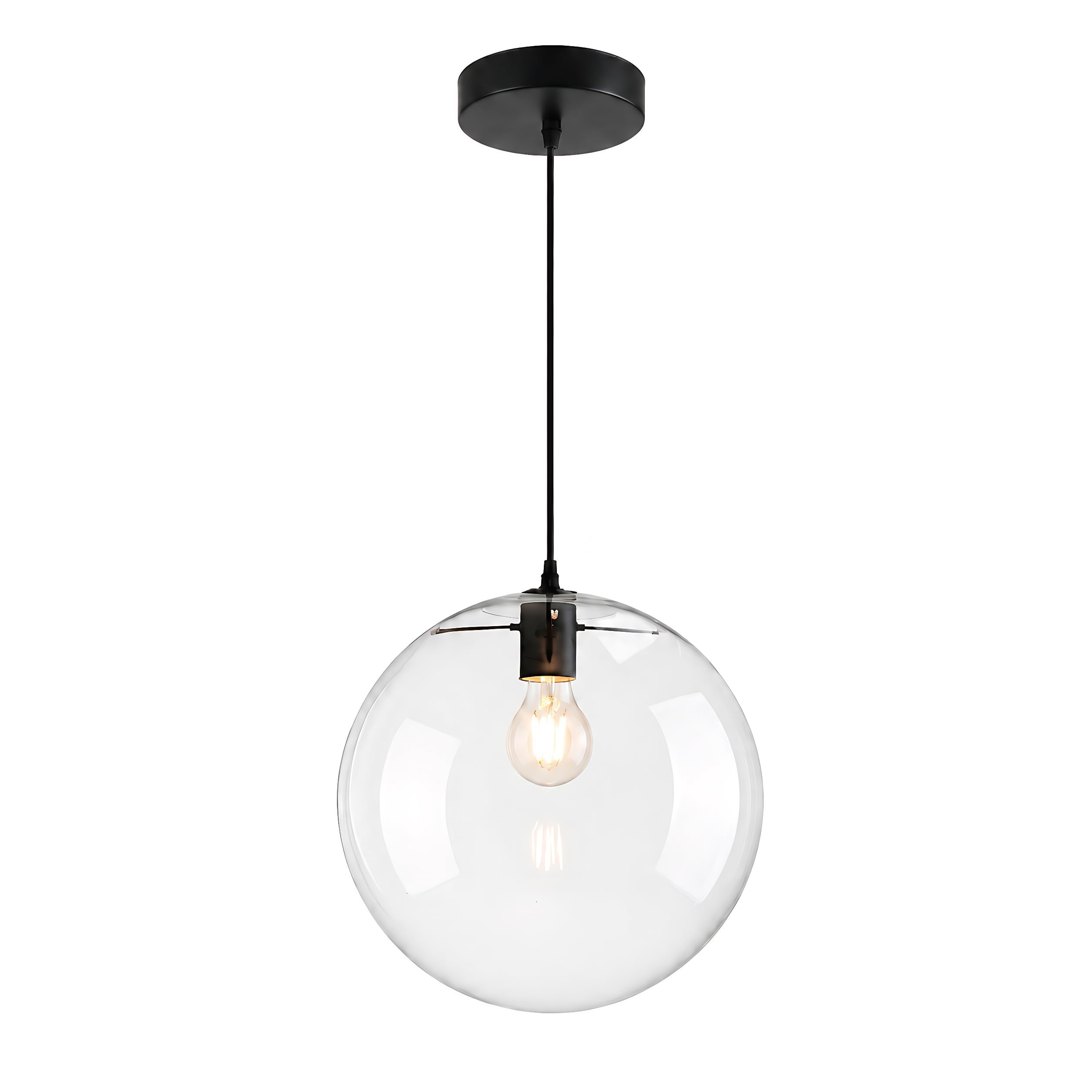 Suspension en Verre Moderne Minimaliste Lampe Suspendue E27 avec Globe en Verre Douille Noire Câble Réglable 150 cm pour Îlot de Cuisine Salle à Manger Chambre Café (25CM)