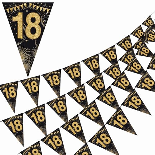 Bannières Happy 18th Birthday dorées noires guirlandes anniversaire homme femme