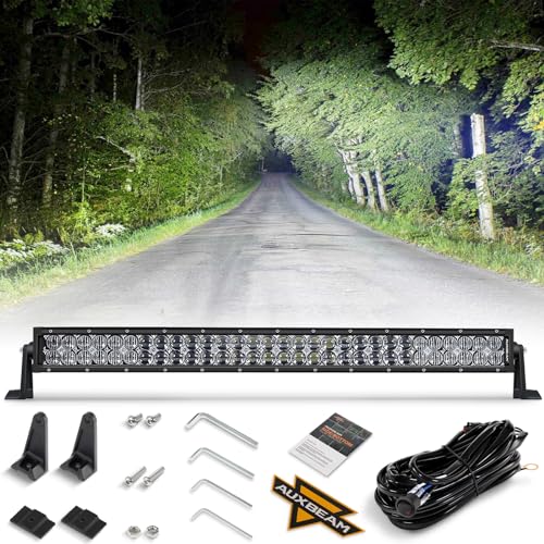 Auxbeam 32 Inch 180W LED Light Bar, 5D Lens Off Road Driving Lights, 18000 Lumens Double Row Spot Flood Combo Fog Work Light with Wiring Harness for SUV, ATV, UTV, Jeep, Truck, Pickup
