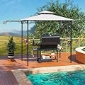 CLEEMAN Grill Gazebo,10.5 x 5 FT Grill Canopy, Double-Tiered Top, 2 Side Shelves, Extended Side Awnings &12 Hanging Hooks, BBQ Metal Gazebo, Grill Tent, Outdoor Gazebo for Patio Backyard Garden