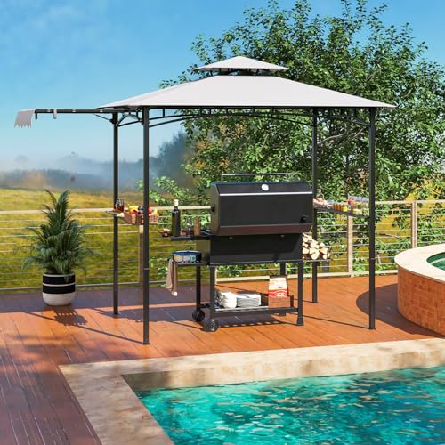 Tangkula-11×5-FT-Grill-Gazebo-with-Side-Awning-2-Tier-Barbecue-Gazebo-with-2-Shelves-12-Hanging-Hooks-Bottle-Opener-Outdoor-Grill-Canopy-for-Backyard-Garden-Poolside-Grey Tangkula 11×5 FT Grill Gazebo with Side Awning 2 Tier Barbecue Gazebo with 2 Shelves 12 Hanging Hooks Bottle Opener Outdoor Grill Canopy for Backyard Garden Poolside Grey