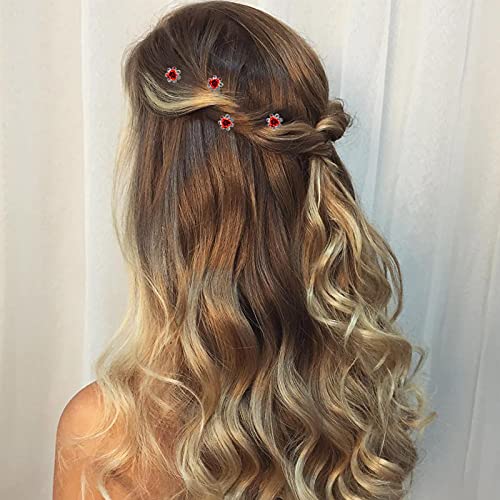 ZOUIQSS 20 Pack (Red) Crystal Hair Pins Rose Flower Rhinestone Hair Clips for Bridal Wedding Women Hair Jewelry Accessories,with Clear Container - Image 4