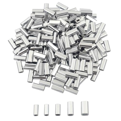 DGOL 1000 pcs Oval Shape Aluminum Fishing Line Crimping Sleeves Mix 5 Sizes Inner Diameter 0.031