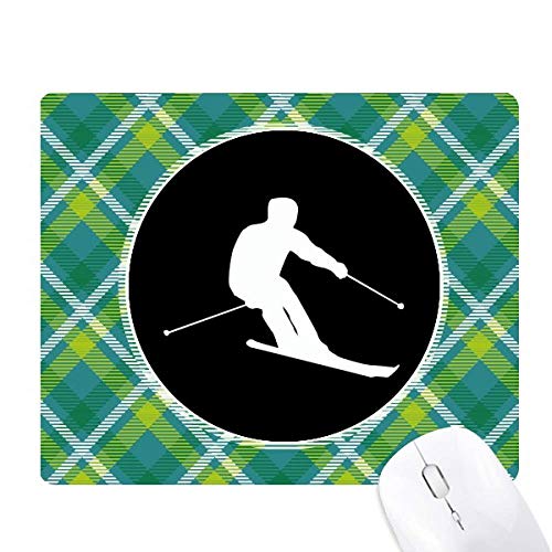 Tapis de souris de ski silhouette noire et réseaux vert pour télétravail