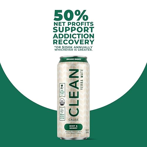 Vista 4 de CLEAN Cause - Té de yerba mate de menta y miel sin gas, alternativa a bebida energética orgánica del USDA, baja en azúcar, 160 mg de cafeína