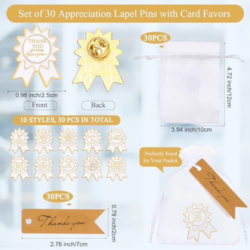 Image of Sasylvia 30 Set Employee Appreciation Gifts Badge Shaped Brooch Employee of The Month Pin with Thank You Card Organza Bag Cute Medal Award Lapel Pins for Vet Tech Staffs Coworkers Team Thank You Gifts