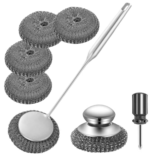 Image of Stainless Steel Wool Metal Wire Scrubber Sponge Scouring Pads, Silver | 7pcs