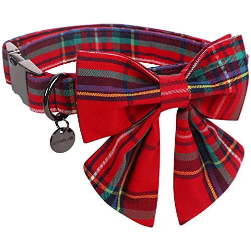 The Plaid Dog Collar 15 DOGWONG Christmas Dog Collar with Bowtie, Red Plaid Dog Collar ...