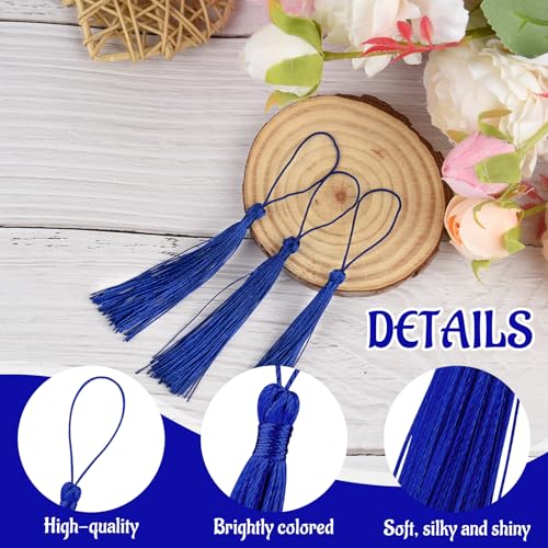 Image of 100 Pcs Bookmark Tassels Bulk Royal Blue Soft Craft Silky Handmade Mini Tassels for Jewelry Making with Loops for DIY Craft Accessory Dress Decoration