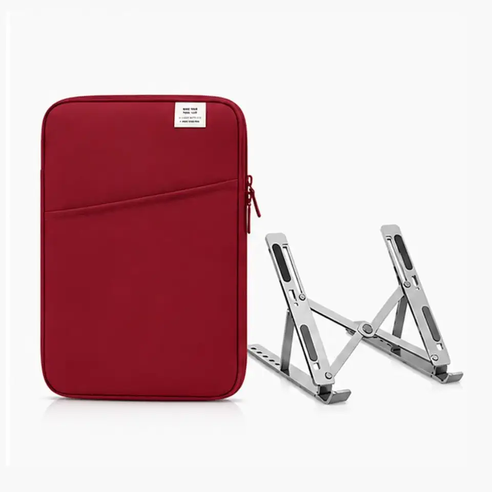 Kit Capa Sleeve para Notebook até 15,6" + Suporte Ergonômico Ajustável em Alumínio | Acolchoado Impermeável com Bolso Frontal | Ideal para Trabalho, Faculdade e Home Office| Vermelho | Midas Market®