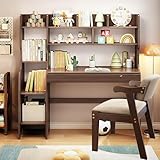 BALANBO Kids Desk＆Table and Chair Set with Drawers and Bookshelf Wooden Kid's Media Desk Student Learning Computer Workstation and Writing (Brown)