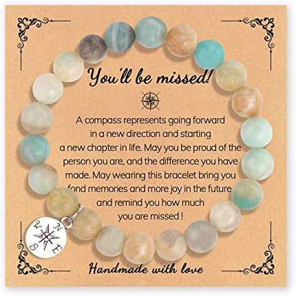 Going Away Gifts for Men Women Coworker Natural Stone Bracelet for Farewell Retirement Gift for Colleague Inspirational Gifts