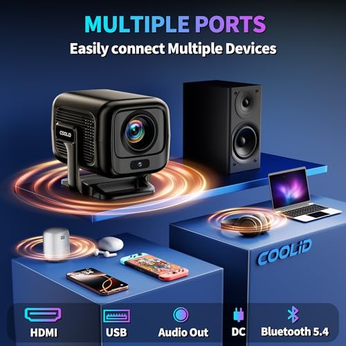 Image of [Auto Focus & 2026 Upgraded] Mini Projector 1080P FHD Support 4K Portable Projector with WiFi6 and Bluetooth5.4 Built-in App 180 Adjustable Auto Keystone, Compatible with HDMI /Laptop /USB, Black