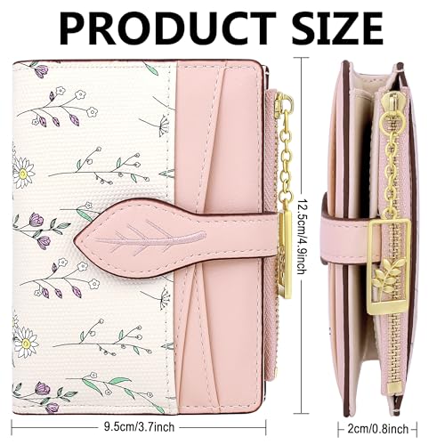 Image of Farcauo Cute Pink Minimalist Flower Wallet for Women Small Kawaii Coin Purse with ID Window Lightweight and Stylish Design Compact Cash Wallet for Ladies