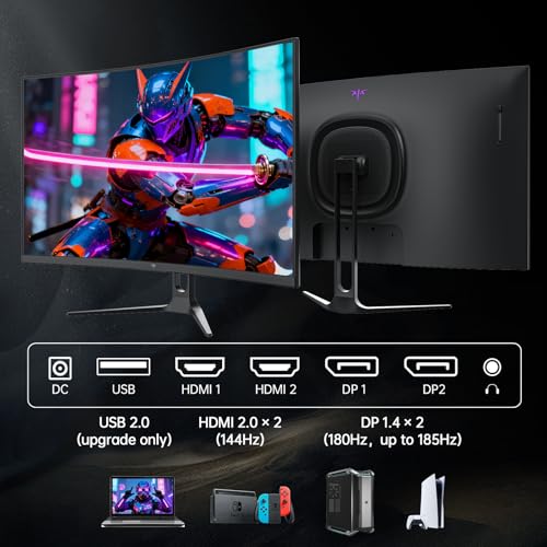 undefined KTC 32 Inch Curved Gaming Monitor, 2K 180Hz Computer Monitor, Up to 185Hz, QHD 1500R PC Monitor 1ms with Adaptive Sync, DisplayPort/HDMI/USB, VESA Wall Mount, Tilt Adjustable, H32S5 の商品画像 7
