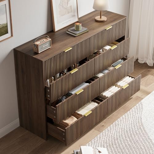 Image of MAISONARIA Dresser for Bedroom, 8 Drawer Double Dresser, Modern Chest of Drawers for Bedroom, Living Room, Entryway and Closet, 55 inch L x 15.7 inch D x 37.4 inch H, Walnut