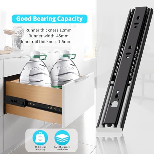 Push to Open Drawer Runners Full Extension 300 350 400 450 500 550 600 mm Ball Bearing Drawer Runners Slides Replacement Rails Track Guide Glides for Kitchen Bedroom Cabinets Heavy Duty 45kg 1 Pair - Image 4