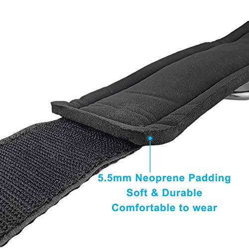 YCYU Padded Ankle Cable Straps for Cable Machine - Ankle Cuffs of Glute Leg Kickback with Free Bag-Great for Crossfit Bodybuilding Gym Home Workout - Black 2 Pack (White D-Ring)