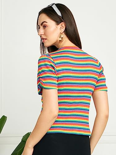 Image of Modeve Women Striped Half Sleeves Top for Summer